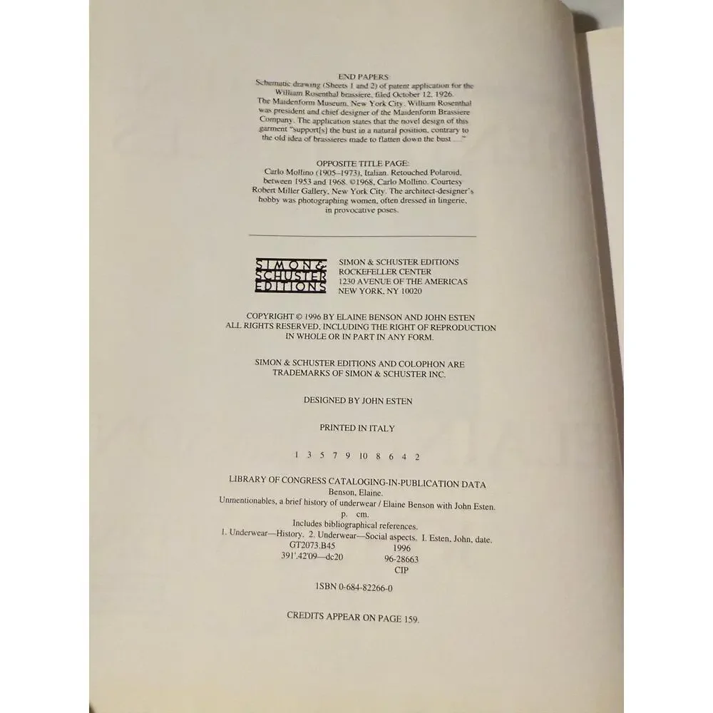 SIGNED Unmentionables A Brief History of Underwear Elaine Benson 1996 Hardcover